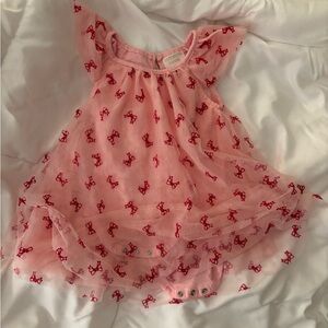 Pink Baby Dress with Red Bow Pattern